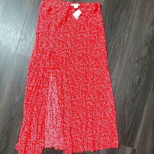 H&M Red and White Pleated Midi Skirt Casual